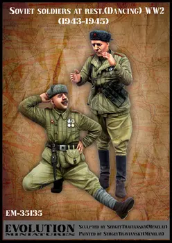 1/35, Sovietų kareiviai per poilsio (1943-1945), Dervų Modelis Kareivis GK, II Pasaulinio Karo karinės tema, Nesurinkti ir unpainted rinkinys