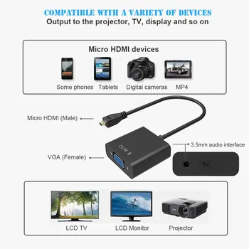 1.4 1080P Micro HDMI į VGA Video Converter Adapterio Kabelį iš KOMPIUTERIO, Monitoriaus, Projektoriaus Skaitmeninio Fotoaparato Lentelė