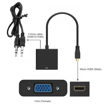 1.4 1080P Micro HDMI į VGA Video Converter Adapterio Kabelį iš KOMPIUTERIO, Monitoriaus, Projektoriaus Skaitmeninio Fotoaparato Lentelė