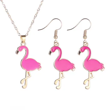 1 Set Madinga Emalio Red Pink Flamingo Karoliai Moterų Aukso Metalo Raudona-karūnuotas Pakabukas Animacinių filmų Gyvūnų, Paukščių Choker Karoliai