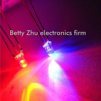 1000PCS/DAUG LED 3MM apvalios raudonos ir mėlynos šviesos diodų (bendro katodo diodų) skaidri korpuso vanduo skaidrus