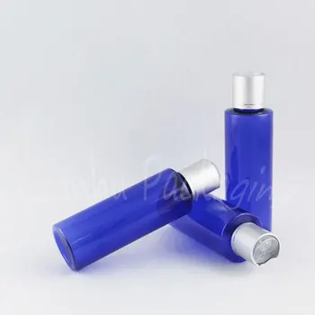 100ML Mėlynos spalvos Plastiko Butelį Su Sidabro Disko Viršutinio Dangtelio , 100CC Makiažas Sub-išpilstymo į butelius , Vandens Kosmetikos / Losjonas Pakuotė Butelis