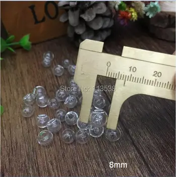 100vnt/daug 8mm mini mielas, apvalus kamuolys formos stiklo pasaulyje burbulas su 3mm skyle Stiklo butelis, tuščias buteliukas pakabukas papuošalai išvados