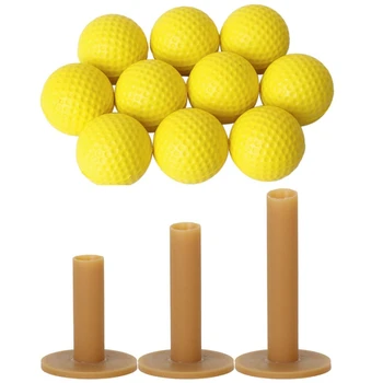 10vnt Geltona Minkšta Elastinga Patalpų Praktikos PU Golf Ball & 3x Golfo Tees Kavos Patvarus Tee Vairavimo Diapazonas 60/ 70/ 80 mm