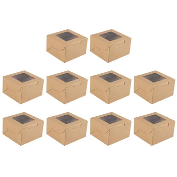 10vnt Kepyklų Dėžės su Aiškiai Langą Cupcake Dėžės Kraft Popieriaus Dovanų Dėžutės Šalis