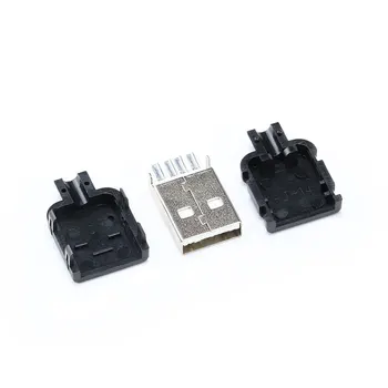 10vnt Tipo Moteriška ir Vyriška USB 4 Polių Kištukinis Sujungiklis Su Juodo Plastiko Dangtelis USB Lizdas(5vnt vyras + 5vnt moterų)