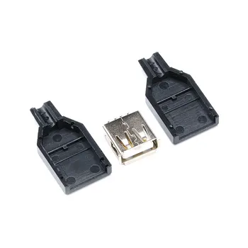 10vnt Tipo Moteriška ir Vyriška USB 4 Polių Kištukinis Sujungiklis Su Juodo Plastiko Dangtelis USB Lizdas(5vnt vyras + 5vnt moterų)