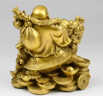 11cm Kinijos Vario Turto ir Pinigų Laimingas Juoktis Maitrėjos Budos Ant Dragon Vėžlys Statula