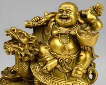 11cm Kinijos Vario Turto ir Pinigų Laimingas Juoktis Maitrėjos Budos Ant Dragon Vėžlys Statula