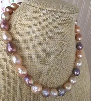 12-13mm pietų jūros baroko aukso rožinė, violetinė spalvotų perlų vėrinį 18inch 14k