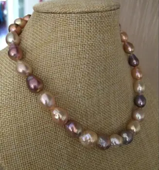 12-13mm pietų jūros baroko aukso rožinė, violetinė spalvotų perlų vėrinį 18inch 14k