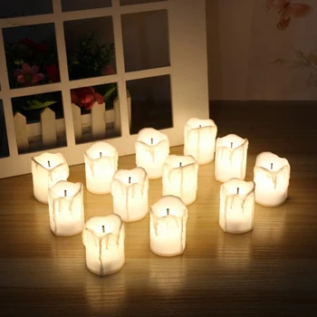 12Pcs LED Flameless Žvakė Lašų ant Šono Elektros Arbata Žibintai su baterijomis, Žvakė Ne Liepsna Votive Žvakės Namų Dekoro