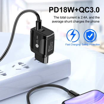 18W PD QC3.0 USB Įkroviklis USB C Tipo Greitai Įkrauti 3.0 Siena Çkroviklio Telefono