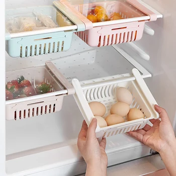1pcs Virtuvės Reikmenys Saugojimo Konteineris Šaldytuvas Organizatorius Reguliuojamas Plastikinio Šaldytuvas Laikymo Krepšiai, Traukti iš Stalčių