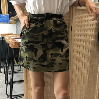 2018 Moterų Armijos Uniformą Karinė Maskuotė Krovinių Jean Sijonai Užtrauktukas Kišenėje Mini marškinėliai Džinsinis Kombinezonas Ponios Femme