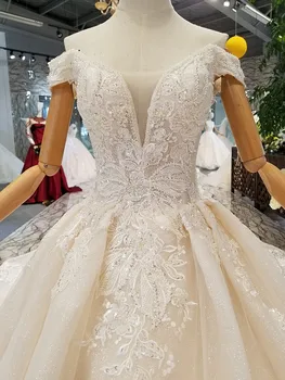 2018 Naujas Šampanas Tiulio Nėrinių Granulių Rankovių Stebėjimo Koplyčia Traukinys Vestuvinės Suknelės Grindų ilgis Backless Senovinių Vestuvių Suknelės