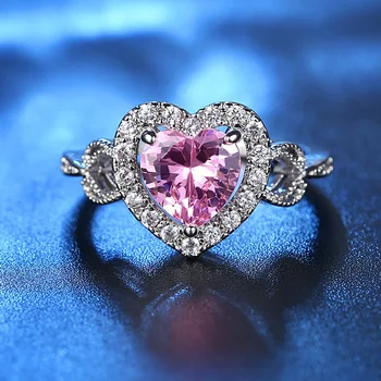 2018 Naują Atvykimo 925 Sidabro Padengtą Žiedas Meilė Širdyje Romantiškas Piršto Žiedas su Big Pink Širdies Moterų Vestuvių Papuošalai