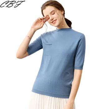 2019 m. Pavasarį Naujas modelis Moterų Kašmyro Megztinis Puse aukščio apykaklės pusė rankovės Bauda siūlų Gera ventiliacija Garbanoti stiliaus megztinis