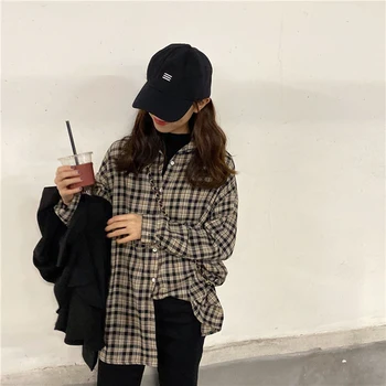 2019 m. Pavasarį, Rudenį Korėja Mada Moterims ilgomis Rankovėmis Laisvi Marškinėliai Kailio Viskas suderinta Atsitiktinis Pledas Palaidinė Viršūnes Moterų Blusas S449