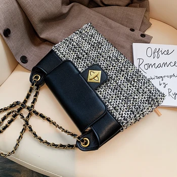 2019 Mados Naujų Crossbody Moterims Prekės ženklo Dizaineris Rankinės Vilnonių Grandinės Petį krepšys Paprasta Prašmatnus Mažas Kvadratas krepšys