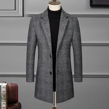 2019 Naujas Britų vyriški paltai vientisos spalvos lengva priežiūra vilnonių mados miestas kostiumas apykaklės atsitiktinis kailis