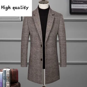 2019 Naujas Britų vyriški paltai vientisos spalvos lengva priežiūra vilnonių mados miestas kostiumas apykaklės atsitiktinis kailis