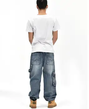 2019 naujas Hip-Hop ' as Mens Baggy Jeans Cargo Džinsai su daugybe Kišenių nemokamas pristatymas