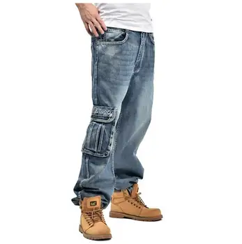 2019 naujas Hip-Hop ' as Mens Baggy Jeans Cargo Džinsai su daugybe Kišenių nemokamas pristatymas