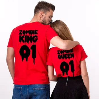 2019 Naujas Mados Mens Viršūnes Kietas, O Kaklo T-Shirt Karšto Pardavimo Halloween Zombie Karalius Ir Karalienė Pora Marškinėliai Atostogų Pora Tee Marškinėliai