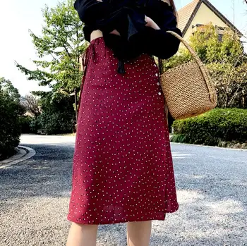 2019 Prancūzija prekės ženklo mados ir stiliaus moteris kelio ilgio Sijonas Mygtuką šifono Plonas 3 spalvų dot Sijonas