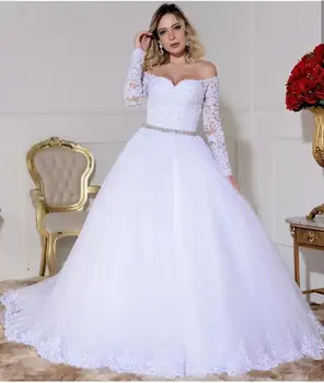 2020 Dramblio kaulo-Line Vestuvių Suknelė ilgomis Rankovėmis Valyti trian Vienas Kaklo Vestuvinės Suknelės Elegantiškas Baltas chalatas de mariee Žavinga mariage