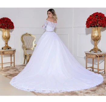 2020 Dramblio kaulo-Line Vestuvių Suknelė ilgomis Rankovėmis Valyti trian Vienas Kaklo Vestuvinės Suknelės Elegantiškas Baltas chalatas de mariee Žavinga mariage