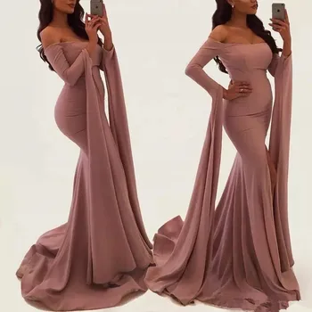 2020 Dulkių Pakilo nuo Peties Undinė Keltas Suknelės ilgomis Rankovėmis Juostelės Elegantiškas Scoop arabų turmpet oficialų vakarinę suknelę