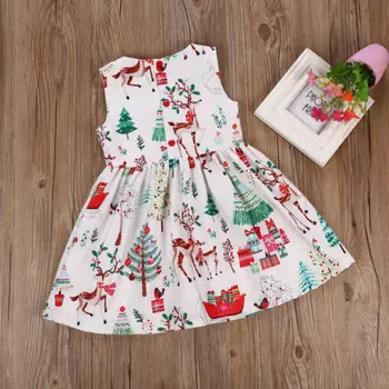 2020 Karšto Pardavimo Bamblys Vaikams Baby Girl Kalėdų Suknelė Drabužių Mielas Animacinių Filmų Elnias Spausdinti Suknelė Šalis Rankovių Tutu Suknelė Komplektai