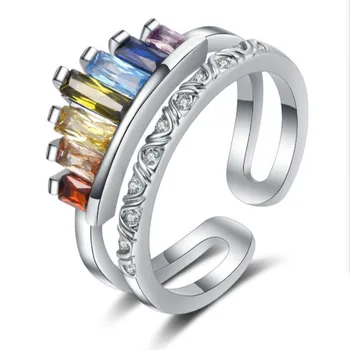2020 Korėjos Naujas Mados Juvelyrikos Vaivorykštė Akmens Karūna Moterų Žiedas, Ryškus Asmenybės Dizaino Rodomojo Piršto Sąnario Žiedas