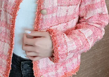 2020 m. rudens žiemos Tvido Švarkas Moterų mažas kvapnių tvido rožinės spalvos pledas striukė
