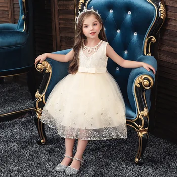 2020 Naujas Mados Mažai Cute Mergaičių Nėrinių Suknelė Mados Vest Stiliaus Vasaros Saldus Vientisos Spalvos Karoliukai Vaikams Princesė Suknelė