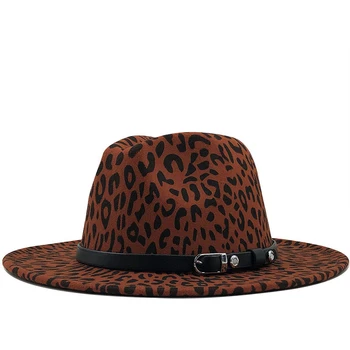 2020 Naujas Moterų Manė, Diržas Fedora Kepurę Su Plačiu Kraštų Leopardas spausdinti Džiazo Skrybėlę Elegantiška Panele Rudenį Sombrero Krikštatėvis Moteriška Skrybėlė