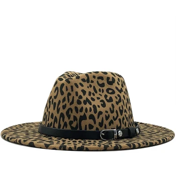 2020 Naujas Moterų Manė, Diržas Fedora Kepurę Su Plačiu Kraštų Leopardas spausdinti Džiazo Skrybėlę Elegantiška Panele Rudenį Sombrero Krikštatėvis Moteriška Skrybėlė