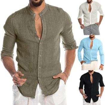 2020 Nauji vyriški Laisvalaikio Medvilnės Skalbiniai, Marškiniai, O-Kaklo Mygtuką Kietas Paplūdimys, Long Sleeve Top Pavasarį, Rudenį Korėja stiliaus Vyrų Paplūdimio Marškinėliai Viršų