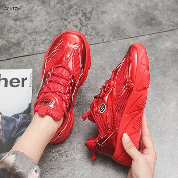 2020 Naujų Dizainerių Sportbačiai Moterims Platforma Laisvalaikio Bateliai Mados tėtis batai Platformos Krepšelį Femme raudona Laisvalaikio Bateliai Masyviu f67