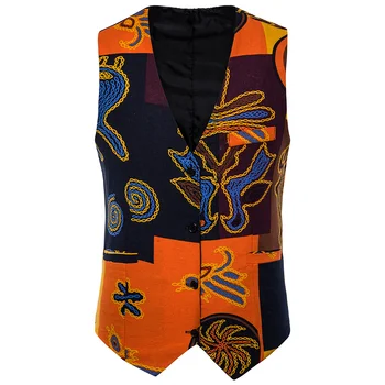 2020 Vėliau kaip Gėlių Spausdinti Mens Marškinėliai Slim fit Lininė Liemenė Vyrams Vasaros Afrikos Kostiumas, Liemenė su Gėlių Spausdinti Kelnes Rinkinys