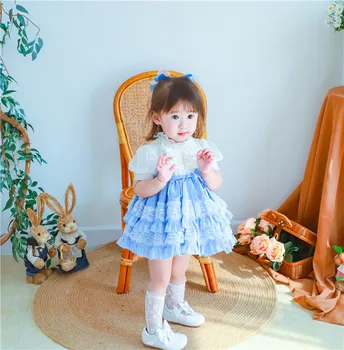 2020summer vaikai suknelės mergaitėms ispanijos Užsakymą VTG Pledas Tutu Mergina Princesė Dress Kūdikių Medvilnės trumparankoviai Nėrinių Suknelė