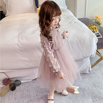 2021 M. Rudens Žiemos Princesė Kūdikių, Mergaičių Suknelės Vaikai Mados Ilgomis Rankovėmis Tiulio Tutu Suknelė Mergaitėms Atsitiktinis Vestuves Vestido D405