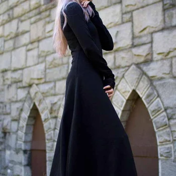 2021 M. Viktorijos Gotika Suknelė Ragana Cosplay Juoda Viduramžių Kostiumas Ilgomis Rankovėmis Renesanso Rūmai Vampyras Plaukų Perukas Helovinas Fancy