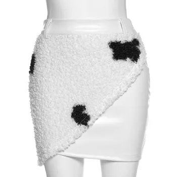 2021 Mados Moterų Sexy Pliušinis Pieno Karvė Modelis Sujungimas Klubo Wrap Pusė Sijonas Puikus Plonas Spausdinti Sijonas Plonas Seksualus Klubo Sijonas