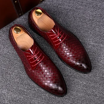 2021 Oficialų Odos Bateliai Vyrai Suknelė Verslo Batai Vyrų Geometrinis Raudona Oxfords Šalis Vestuvių Atsitiktinis Vyrų Butai Chaussure Homme