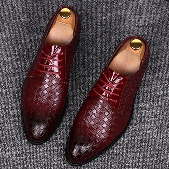 2021 Oficialų Odos Bateliai Vyrai Suknelė Verslo Batai Vyrų Geometrinis Raudona Oxfords Šalis Vestuvių Atsitiktinis Vyrų Butai Chaussure Homme