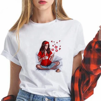 2021 Pavasario Mados Šiuolaikinės Mama Spausdinti Moterų marškinėliai Ulzzang Populiarus Laisvalaikio Viršūnes Streetwear Didelis markės Crewneck Baltos spalvos Marškinėlius