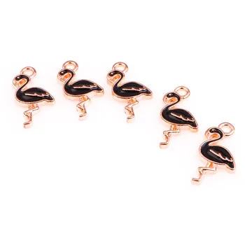 20pcs 17*10mm Lydinio Emalio Lašas Aliejaus Juoda flamingo gyvūnų aukso Pakabukas Išvadas, Pakabukai, 